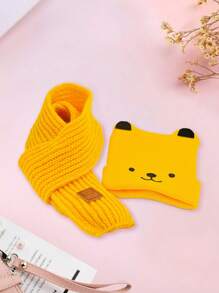 2件装婴儿帽子围巾秋冬季韩版时尚保暖毛线帽可爱婴儿套头帽围巾宝宝针织帽 - 彩色 - 查看 6