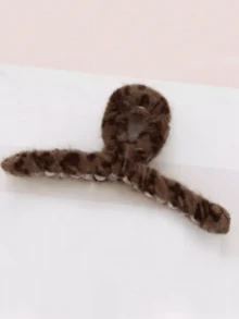 1 件女士豹纹深咖啡色新月发夹，百搭简约设计，适合上学、通勤、日常使用 - 彩色 - 查看 3