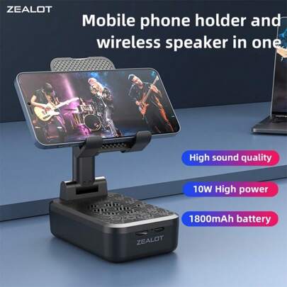 ZEALOT ZEALOT Z7 10W Wireless Speaker With Phone Holder, Outdoor Portable Subwoofer, Wireless Speaker, Dual Pairing, 1800mAh Battery, 6-Hour Playback Time Stereo Speaker, Boosting Bass. Charging Cable, Compatible With TF-USB Insertion Card, Can Connect To Mobile Phone/Tablet/TV. Suitable For Families, Cars, Outdoor Activities, And Camping.