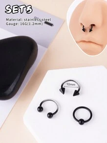 Morlyda 3Pcs/Set Cool Colorful Nose Ring Horseshoe Nose Hoops Earring 16g Stainless Steel Septum Jewelry Nose Ring Lip Ring Hinged Septum Hoops Piercing Jewelry, Septum Clicker Ring, Hoop Nose Ring For Septum, Helix, Rook, Tragus, Daith, Cartilage Earring For Women Men Halloween Piercing Body Jewelry For Party Dates Daily Wear