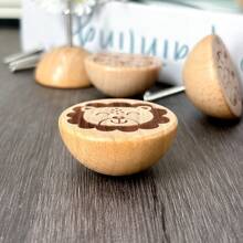 6pcs Handcrafted Beech Wood Animal Knobs - Unique Engraved Design For Dresser & Kitchen Cabinets, Single Hole Drawer Pulls With Screws Included