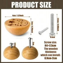 6pcs Handcrafted Beech Wood Animal Knobs - Unique Engraved Design For Dresser & Kitchen Cabinets, Single Hole Drawer Pulls With Screws Included