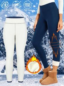 2Pcs/Set Autumn/Winter Thermal Lined Leggings, Casual High Waist Thermal Leggings, Outdoor Sports Winter Leggings Tights - Multicolor - View 2