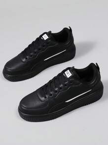 Giày thể thao thường ngày buộc dây Unisex 36-45, Giày vải canvas lưu hóa màu trắng thời trang hợp thời trang, Đế mềm chống trượt, chống mài mòn, dành cho học sinh - màu đen - Xem 4