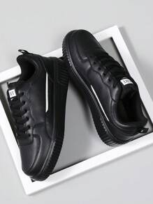 Giày thể thao thường ngày buộc dây Unisex 36-45, Giày vải canvas lưu hóa màu trắng thời trang hợp thời trang, Đế mềm chống trượt, chống mài mòn, dành cho học sinh - màu đen - Xem 2