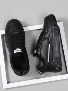 Giày thể thao thường ngày buộc dây Unisex 36-45, Giày vải canvas lưu hóa màu trắng thời trang hợp thời trang, Đế mềm chống trượt, chống mài mòn, dành cho học sinh - màu đen - Xem 1