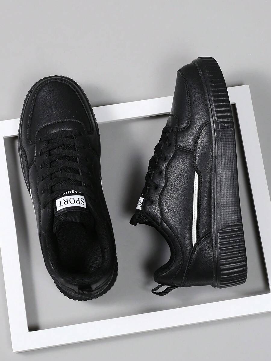 Giày thể thao thường ngày buộc dây Unisex 36-45, Giày vải canvas lưu hóa màu trắng thời trang hợp thời trang, Đế mềm chống trượt, chống mài mòn, dành cho học sinh - màu đen - Xem 1