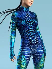 LADYINGBAY Halloween Costumes And Christmas Performance Outfits Christmas Party Costumes Peacock Feather 3D Printed Spandex One-Piece Yoga Sports Fitness Suit Halloween Anime Expo Party Role-Playing Costume - 藍色 - 查看 1