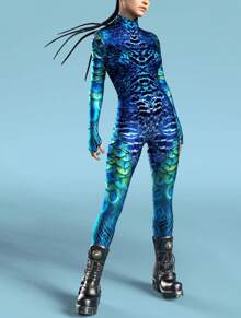 LADYINGBAY Halloween Costumes And Christmas Performance Outfits Christmas Party Costumes Peacock Feather 3D Printed Spandex One-Piece Yoga Sports Fitness Suit Halloween Anime Expo Party Role-Playing Costume - 藍色 - 查看 3