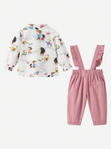 2 件套女婴卡通人物衬衫和工装裤套装，秋冬 - 彩色 - 查看 2
