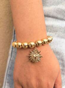 1 件女式空心心形串珠手链，手工制作的弹性简约珠宝 - 金色 - 查看 16