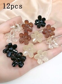 12 件儿童纯色花朵迷你亮色碎发小抓夹 - 适合日常配饰 - 彩色 - 查看 7