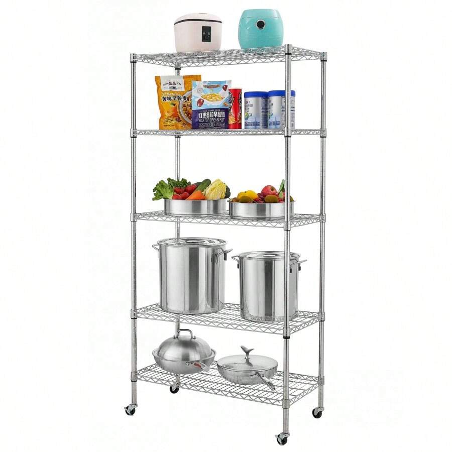 5Tier NSFCertified Steel Wire Shelving With Wheels Chrome SHEIN UK