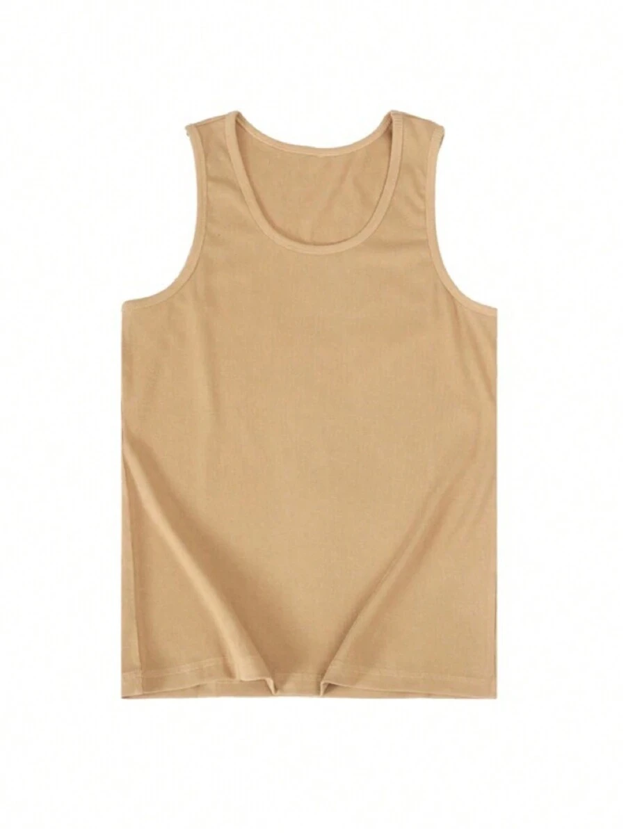 Men's American Style Ribbed Tank Top - Khaki - View 1