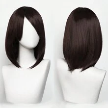 YEWELL 14英吋短波波頭假髮附瀏海，女性可直接佩戴，柔軟易造型合成纖維短直髮波波頭假髮，肩長，適合日常佩戴，通用角色扮演假髮，完美適用於萬聖節、聖誕活動、角色扮演和DIY派對服裝 - 彩色 - 查看 26