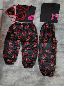 LADIES PAJAMAS 2 PIECES FLANEL FABRIC ONE SIZE (28 TO 32) - Camel - View 1