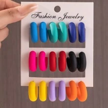 9pairs New European & American Style Exaggerated C-Shape Electroplated Colored Resin Earrings Set - CCB - View 8