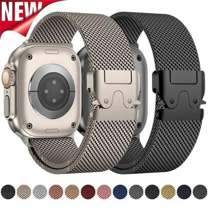 1pc Milanese Loop Apple Watch Band Magnetic Strap Adjustable Smartwatch & Wristband Replacements Compatible With Apple Watch S10 46mm 42mm Ultra 2 49mm 45mm 44mm 41mm 40mm 38mm Men's Women's Metal Breathable Waterproof Bracelet