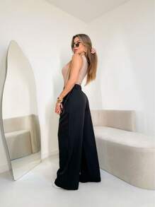 Louis Marrant Women's Wide Leg Pants With One Button, Open Zipper And Side Pockets - màu đen - Xem 5