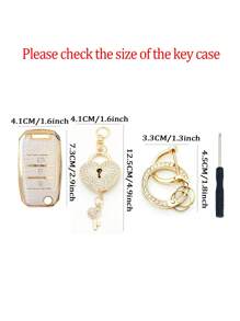 优质水晶白钻心锁钥匙扣 + 升级经典白金装饰车钥匙壳 + 适用于起亚 K3、K5、K2、KX3、K4、KX5、Quoris、K900、Sorento、Carens 钥匙扣和钥匙扣套