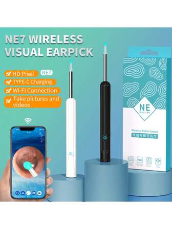 使用这款 1080P 高清摄像头耳朵清洁套件升级您的耳朵护理程序 - 7 件耳套和 6 盏灯无线耳镜兼容 Iphone、iPad 和 Android