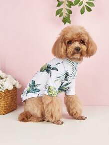 1 件夏威夷花朵印花可爱 T 恤宠物服装，适合贵宾犬等小型犬 - 白色 - 查看 4