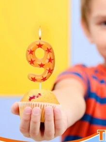 橙色星星数字0-9游戏和卡通主题生日派对蛋糕装饰蜡烛 - 彩色 - 查看 7