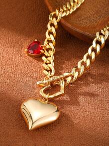 1 chiếc vòng cổ mặt trái tim bằng đá Zirconia nhiều màu thời trang, chất liệu đồng mạ điện thiết kế dành cho cả nam và nữ, thích hợp cho các lễ hội, sinh nhật, tiệc tùng và đám cưới - Nhiều màu - Xem 3