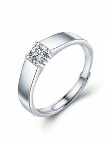 1 pieza Anillo de promesa de plata de ley 925 con cubic zirconia brillante, diseño minimalista adecuado para hombres y mujeres, uso diario y de fiesta, joyería de alta calidad, regalo perfecto para familia, amigos y seres queridos