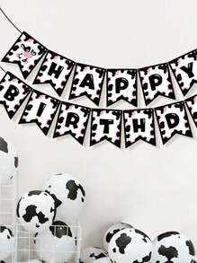 19 件农场主题气球套装，粉色和黑色乳胶 12 英寸奶牛印花乳胶气球 + 拉旗，适用于婚礼生日派对装饰 - 彩色 - 查看 5