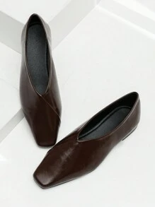 1 Pair Fashion Ladies Slip-On Loafers, Coffee Color, Casual British Style Versatile Flat Shoes