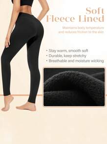 Women's High Waist Thermal Leggings, Winter Warm Underwear Pants, For Daily Wear - Black - View 1