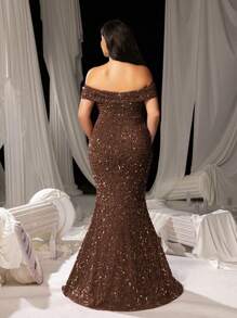 Faeriesty Faeriesty Curve Plus Elegant Sequin Off-Shoulder Mermaid Gown With High Slit - Shimmering Evening Wear For Red Carpet Events, Luxury Weddings, Glam Party Dresses & Formal Banquets