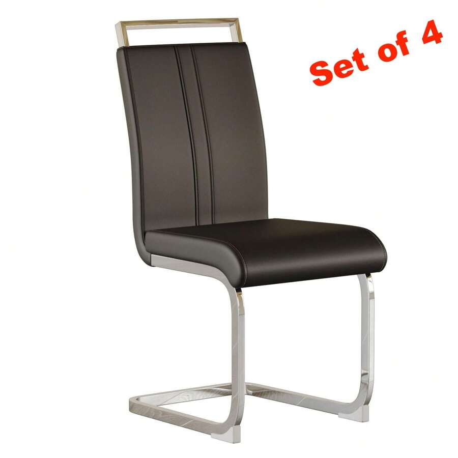 Set Of 4 Modern Dining Chairs, PU Faux Leather High Back Upholstered