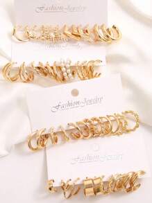 Bộ 48 chiếc/Bộ Hoa tai kim loại cổ điển dành cho nữ với thiết kế hình trái tim và ngọc trai giả, lý tưởng để đeo hàng ngày, dự tiệc, làm quà tặng cho bạn bè hoặc các cặp đôi - Vàng - Xem 2