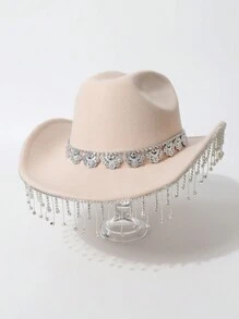 1pc Vrouwen Vlinder Pailletten Strass Western Cowgirl Hoed, Glinsterende Kristallen Regendruppel Casual Kleine Fedora Hoed Geschikt Voor Feest, Festival, Alledaags