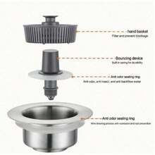 3-In-1 Multi-Function Chrome Stainless Steel Kitchen Sink Drain Filter Basket With Foldable Handle - Multicolor - View 7