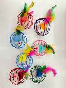 宠物不倒翁老鼠玩具猫玩具毛绒老鼠不倒翁猫玩具，羽毛棒宠物玩具，可互动玩耍（颜色和款式随机） - 彩色 - 查看 7