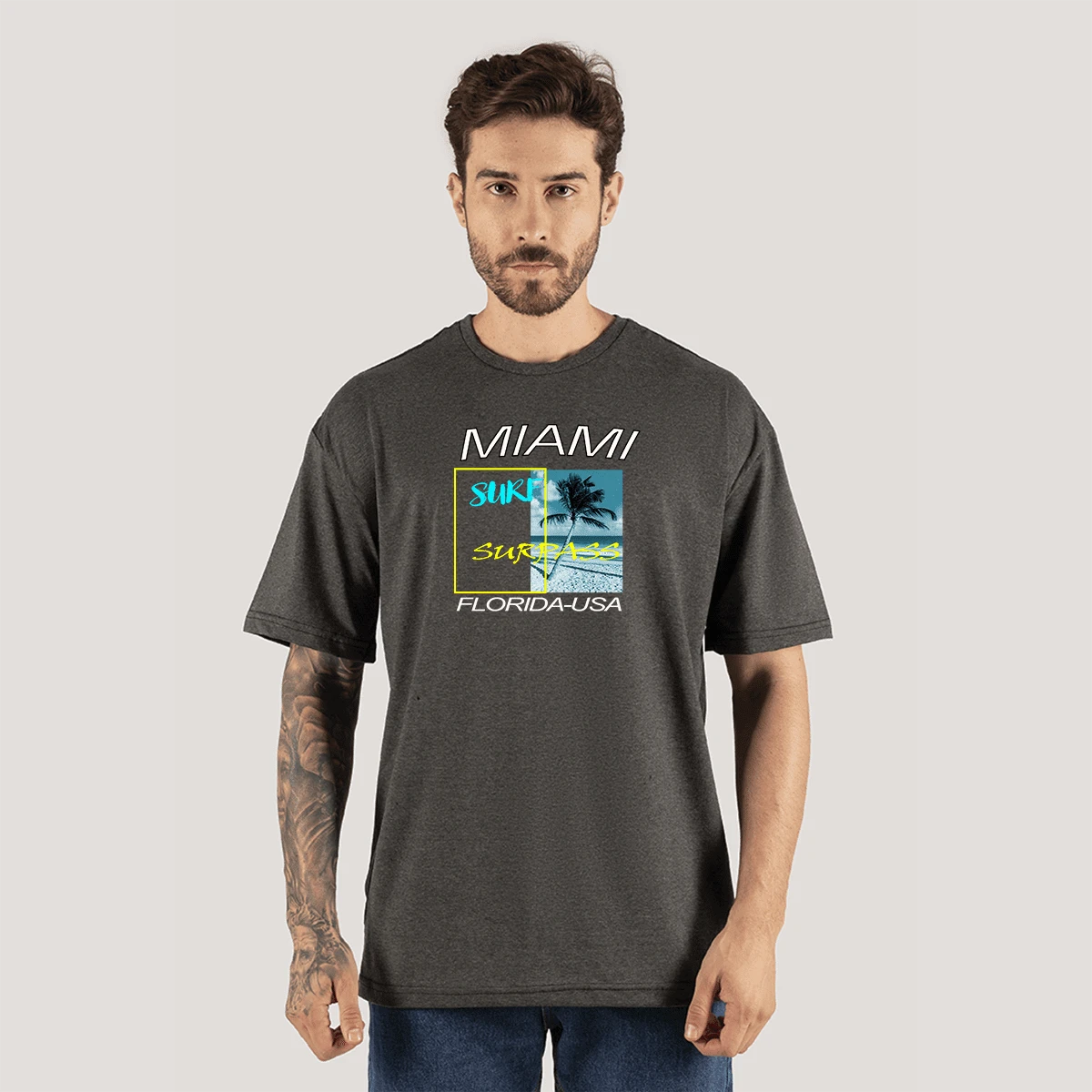 Miami Ski T-Shirt Oversize Street Wear Long Sleeve - Màu xám đen - Xem 1