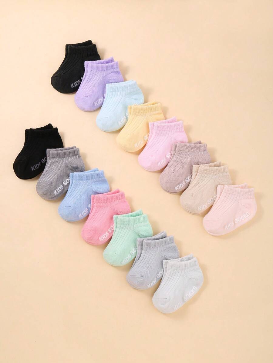 15 Pairs Baby Boys & Girls Boat Socks With White Letters On Sole | Adhesive Anti-Slip Socks | Soft & Comfortable | Suitable For Toddlers - Multicolor - View 1