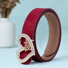 High-End Fashion Sparkly Golden Zinc Alloy Heart-Shaped Buckle, Angola PU Leather Belt, Casual Bohemian Retro Palace Chic Party Cute Sexy Street Elegant Spring/Summer Versatile Outfit