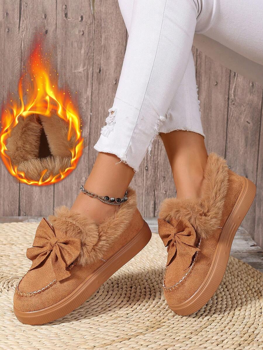 【跨境热卖】蝴蝶结抓绒雪地靴仿兔毛内里-On防磨厚底保暖女鞋时尚百搭欧式秋冬
