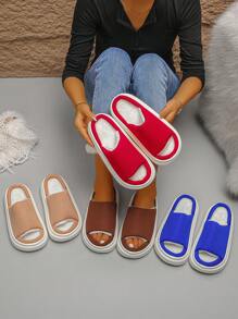 Autumn/Winter Fluffy Lined Slip-On Slippers, Fashion Thickened Warm Peach Pink Open Toe And Beige Casual Indoor House Shoes With Non-Slip Thick Soles, Comfortable Green Long Fur Women House Slippers