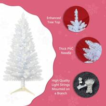 4Feet Pre-Lit Artificial Christmas Tree, White Tinsel, White Lights, Includes Stand,Suitable For Halloween,Office,Home,Party Decoration Christmas Decorations Home Christmas Gifts Christmas Decor - US A Type Plug(110-127V) - View 8