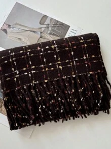 1 件女士韩式圆形纱布格子仿羊毛加厚披肩围巾带流苏，保暖，适合秋冬季 - A - 查看 16