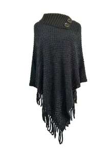 1 chiếc khăn choàng len dày ấm áp có mũ trùm đầu tua rua có nút - Nhiều màu - Xem 4