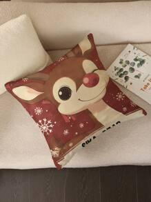 1 vỏ gối vải lanh in hình tuần lộc Giáng sinh, vỏ gối trang trí nhà cho vỏ gối sofa ngày lễ trang trại mùa đông, không có ruột gối, in một mặt - Nhiều màu - Xem 9