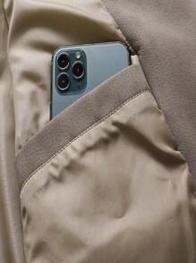 Men's Imitation Pig PU Leather Jacket, Diagonal Zipper Coat With Large Lapels - 卡其色 - 查看 7