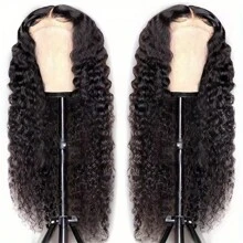 Kinky Curly Human Hair Wig 13x4 HD Lace Front Wigs For Women Pre Plucked With Baby Hair Natural Color Brazilian Deep Wave For Women Glueless Frontal Wig 20-26 Inches 200% Density - Black - View 4