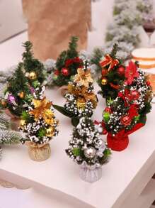 1Pc Artificial Mini Christmas Tree With Ornaments, Tabletop Small Pine Tree Christmas Decoration For Home, Office, Kitchen, Dining Table - Multicolor - View 2
